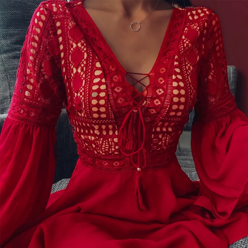 Boho Chic A-Line Dress | Elegant Bohemian Lace Design