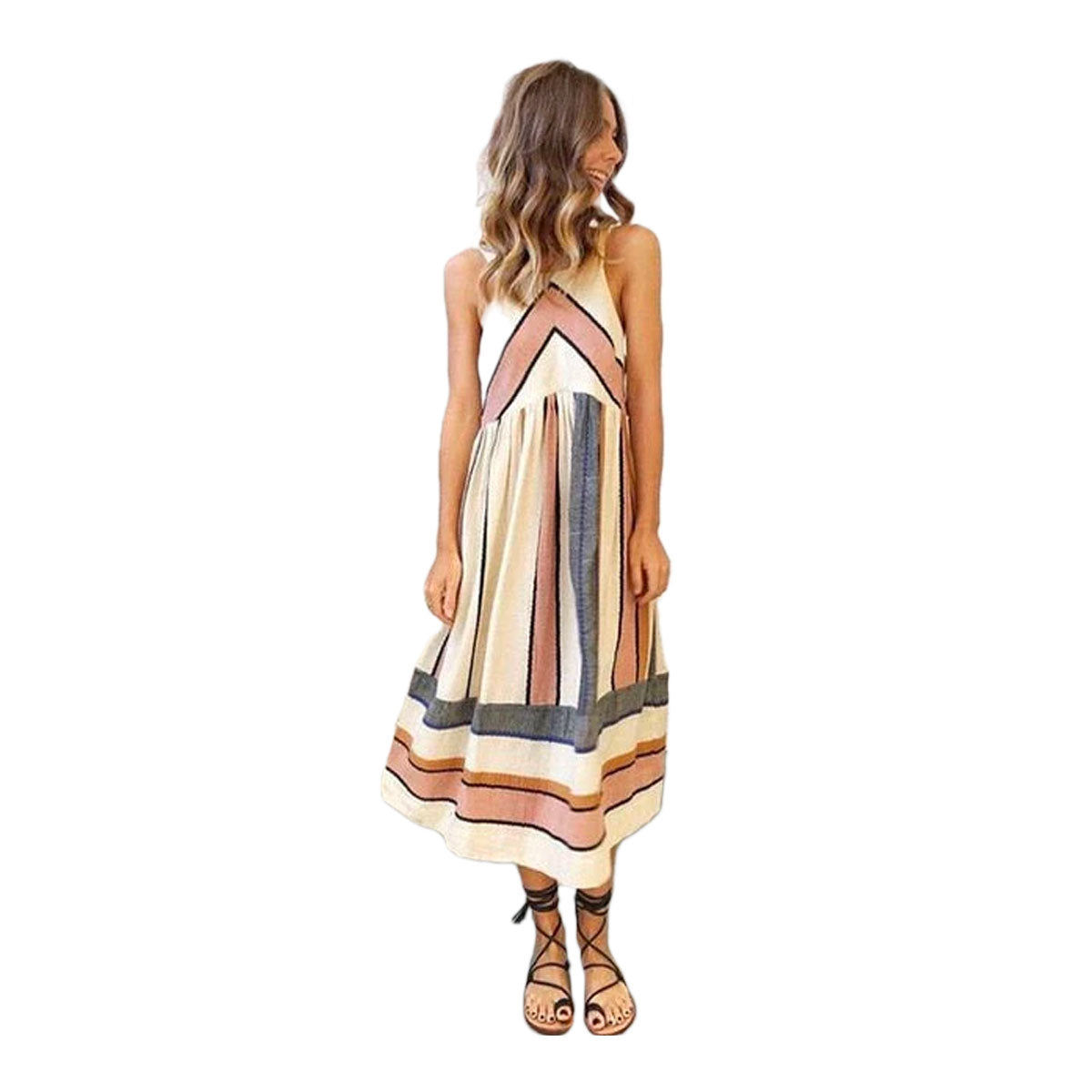 Boho Chic Midi Dress | Vibrant Stripes Bohemian Style