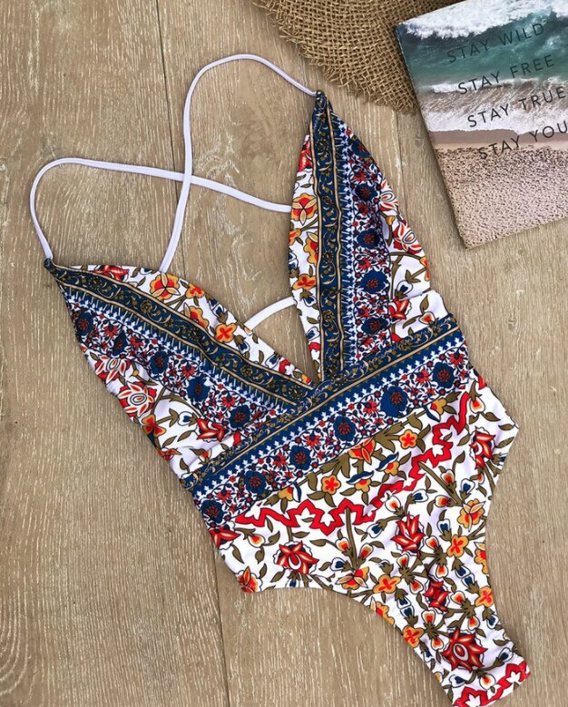 Boho Chic One-Piece Swimsuit | Vibrant Floral Print Swimwear