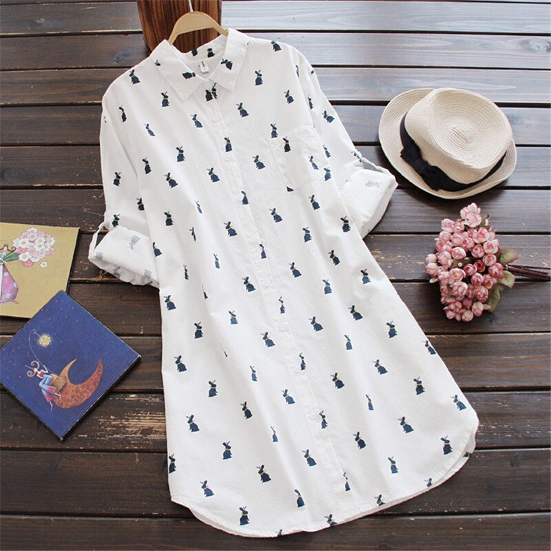Bunny Print Long Sleeve Shirt | Casual Comfort