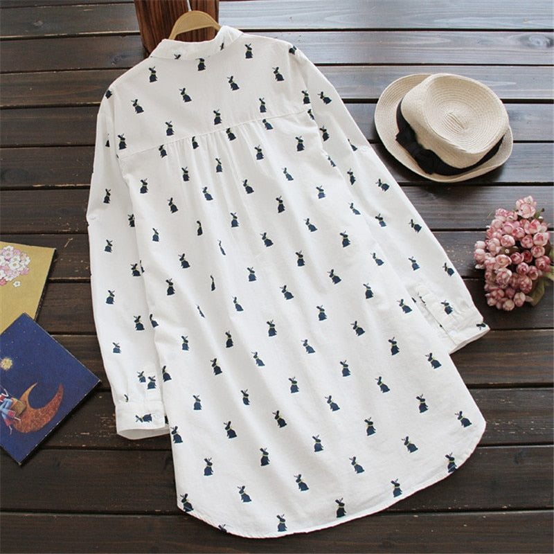 Bunny Print Long Sleeve Shirt | Casual Comfort