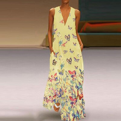 Butterfly Pattern Maxi Dress | Vibrant & Elegant Wardrobe Essential