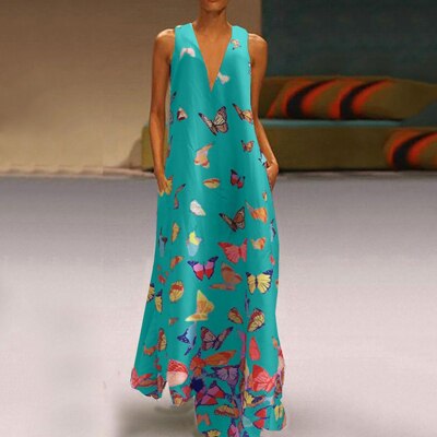 Butterfly Pattern Maxi Dress | Vibrant & Elegant Wardrobe Essential