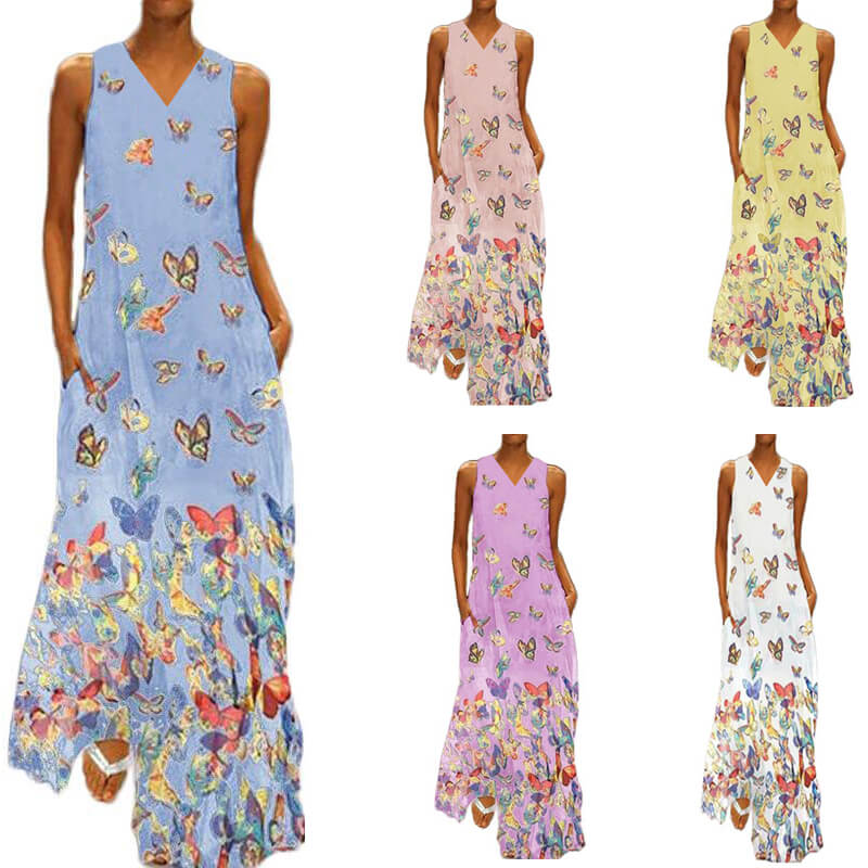 Butterfly Pattern Maxi Dress | Vibrant & Elegant Wardrobe Essential