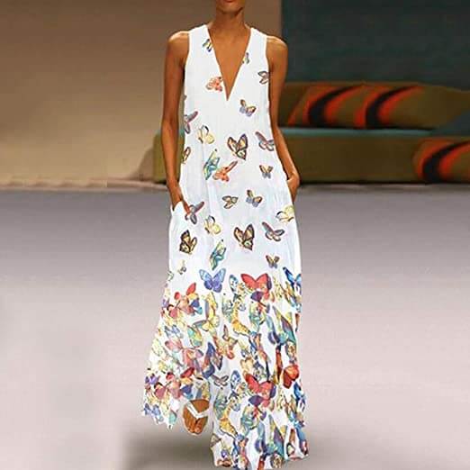 Butterfly Pattern Maxi Dress | Vibrant & Elegant Wardrobe Essential