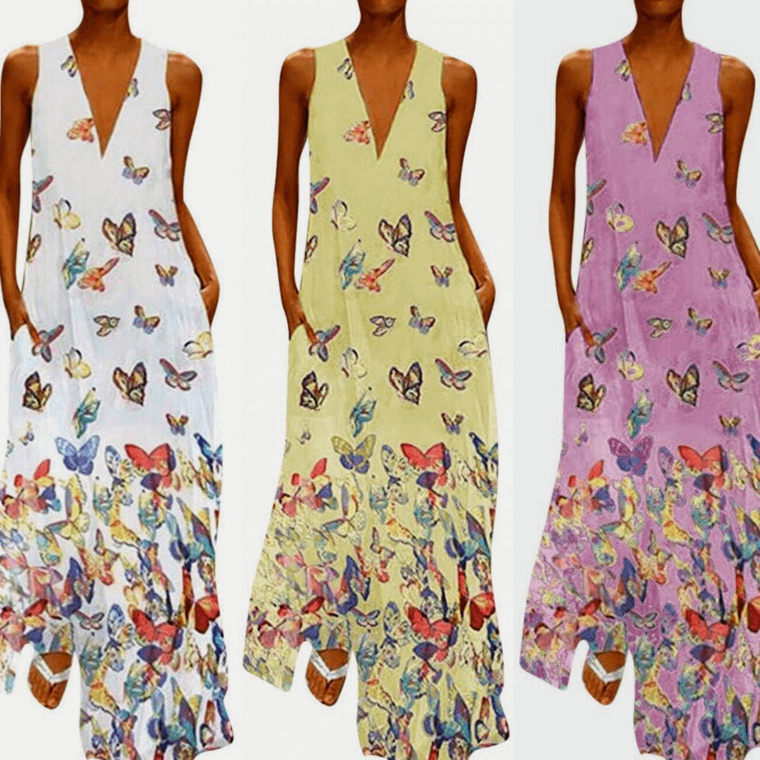Butterfly Pattern Maxi Dress | Vibrant & Elegant Wardrobe Essential