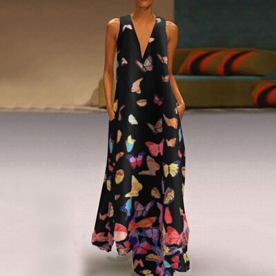 Butterfly Pattern Maxi Dress | Vibrant & Elegant Wardrobe Essential
