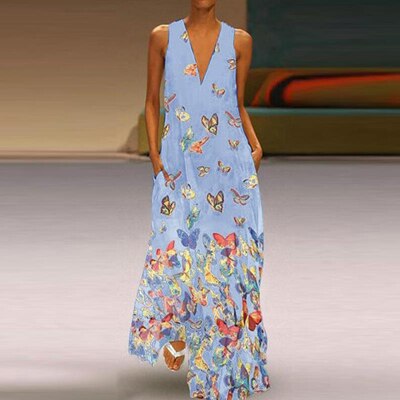 Butterfly Pattern Maxi Dress | Vibrant & Elegant Wardrobe Essential