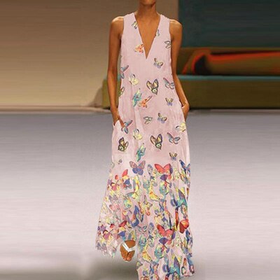 Butterfly Pattern Maxi Dress | Vibrant & Elegant Wardrobe Essential