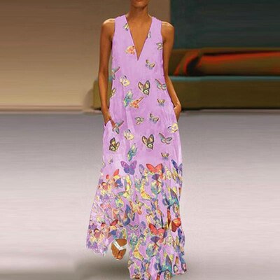 Butterfly Pattern Maxi Dress | Vibrant & Elegant Wardrobe Essential