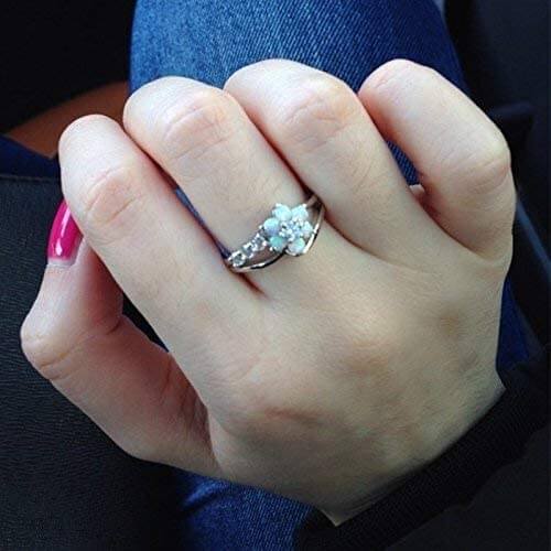 Dazzling Opal Flower Ring | Sterling Silver Opal and Crystal Design