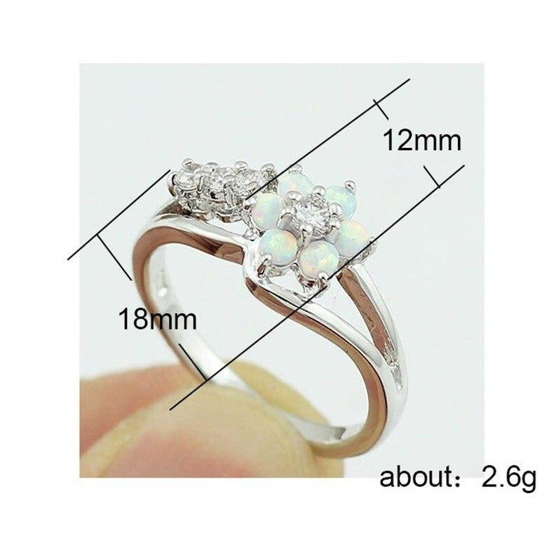 Dazzling Opal Flower Ring | Sterling Silver Opal and Crystal Design