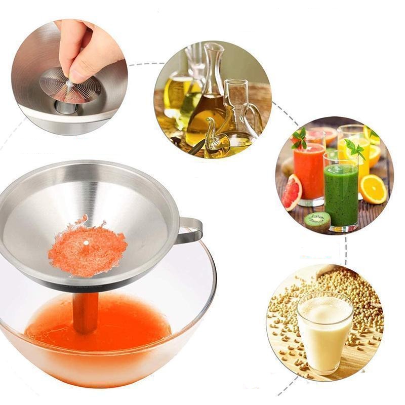 Durable Stainless Steel Kitchen Funnel Set | Detachable Filter Funnel