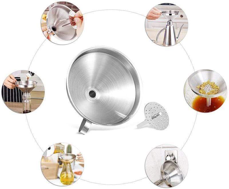 Durable Stainless Steel Kitchen Funnel Set | Detachable Filter Funnel