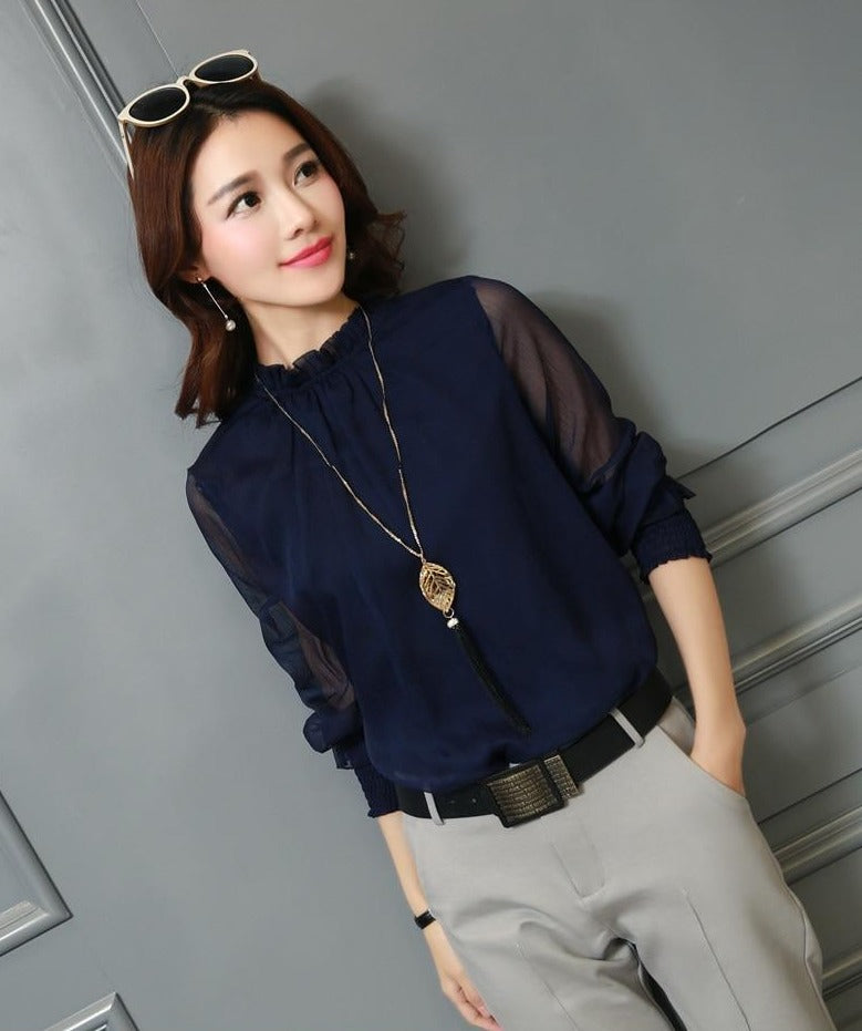 Elegant Chiffon Blouse | Sheer Sleeves Design