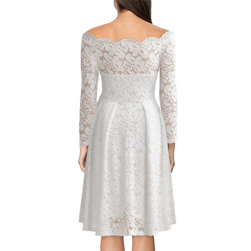 Elegant Lace A-Line Dress | Timeless Off-Shoulder Style