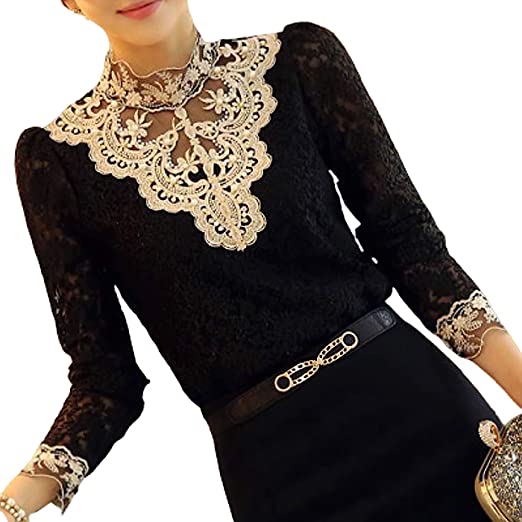 Elegant Lace Long Sleeve Blouse | Timeless Elegance with Intricate Embroidery