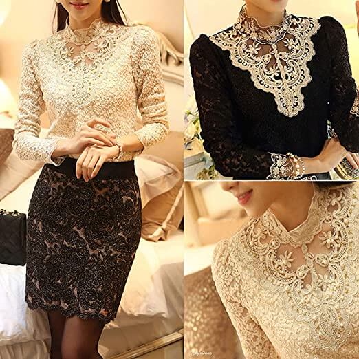 Elegant Lace Long Sleeve Blouse | Timeless Elegance with Intricate Embroidery