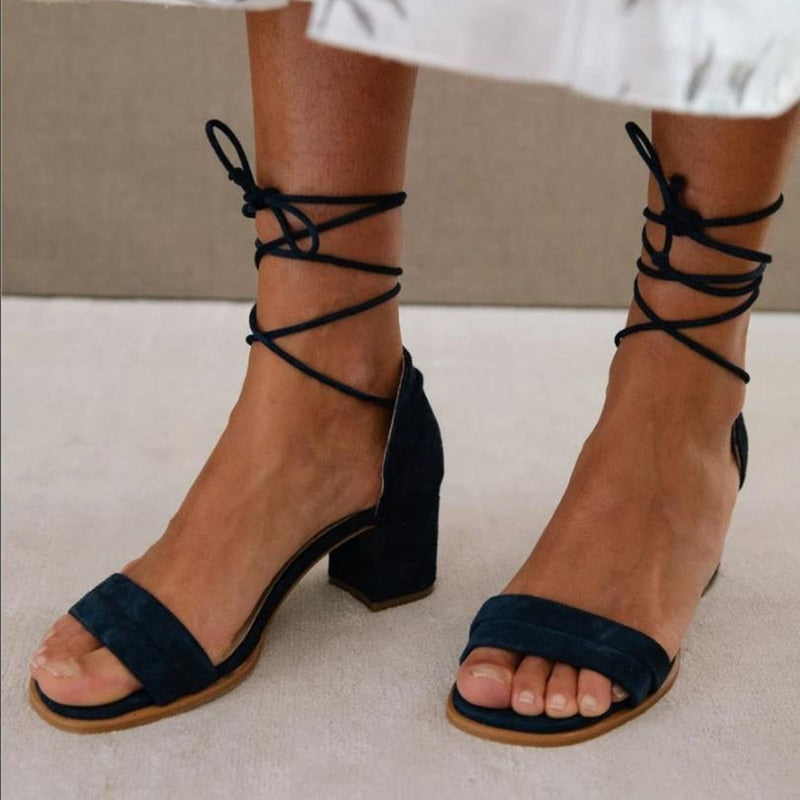 Elegant Lace-Up Block Heel Sandals | Versatile Heeled Sandals