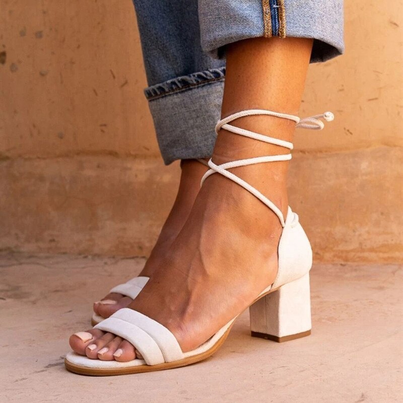 Elegant Lace-Up Block Heel Sandals | Versatile Heeled Sandals