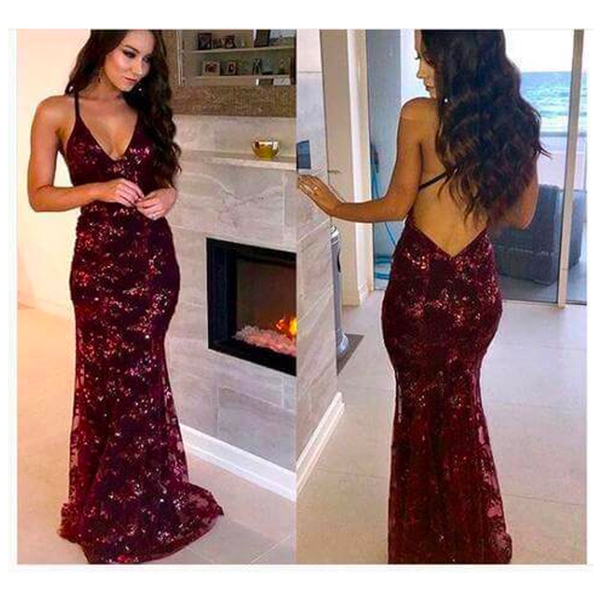 Elegant Sequin Evening Gown | Backless Evening Gown for Prom and Gala