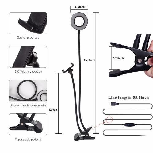 Flexible Phone Holder with LED Ring Light | USB Powered Phone Holder for Vlogging