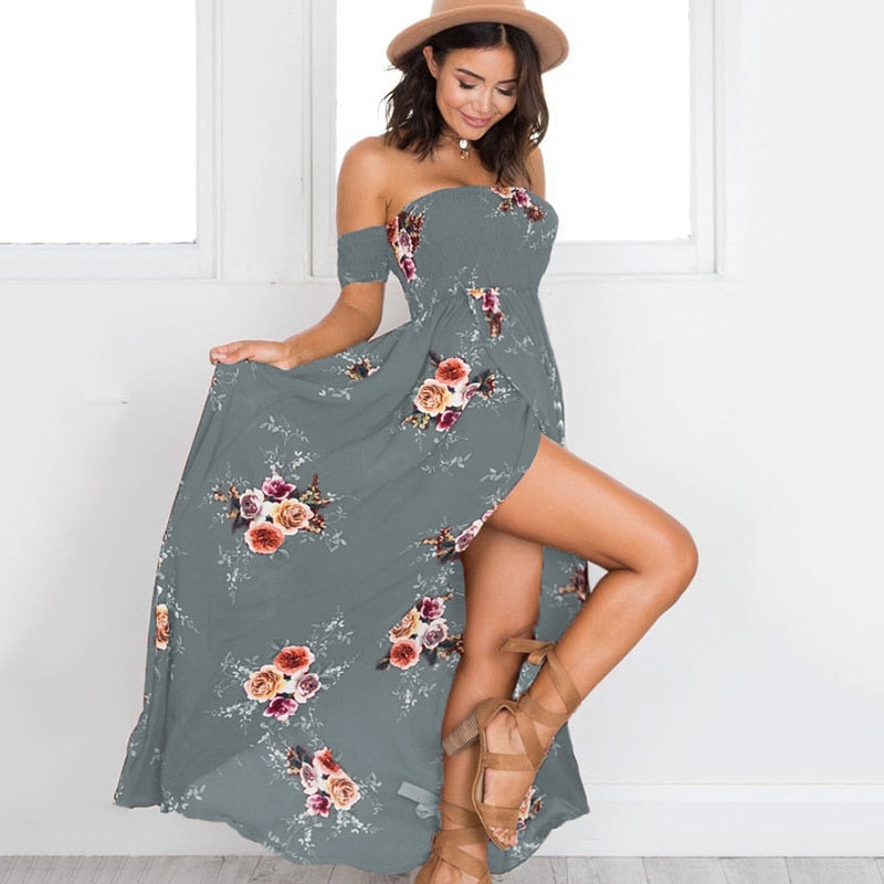Floral Boho Maxi Dress | Bohemian Summer Off-Shoulder Style
