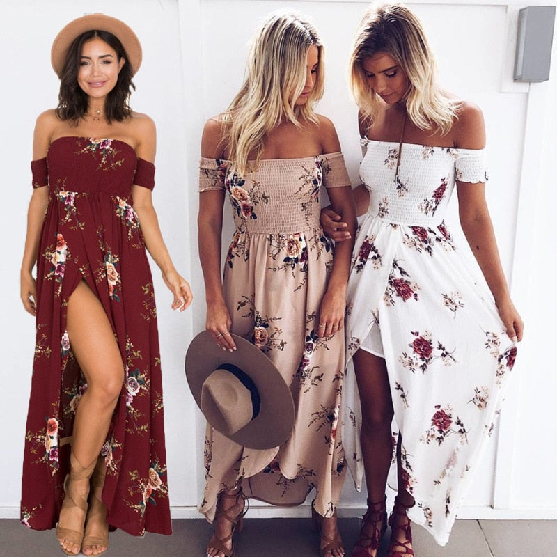 Floral Boho Maxi Dress | Bohemian Summer Off-Shoulder Style