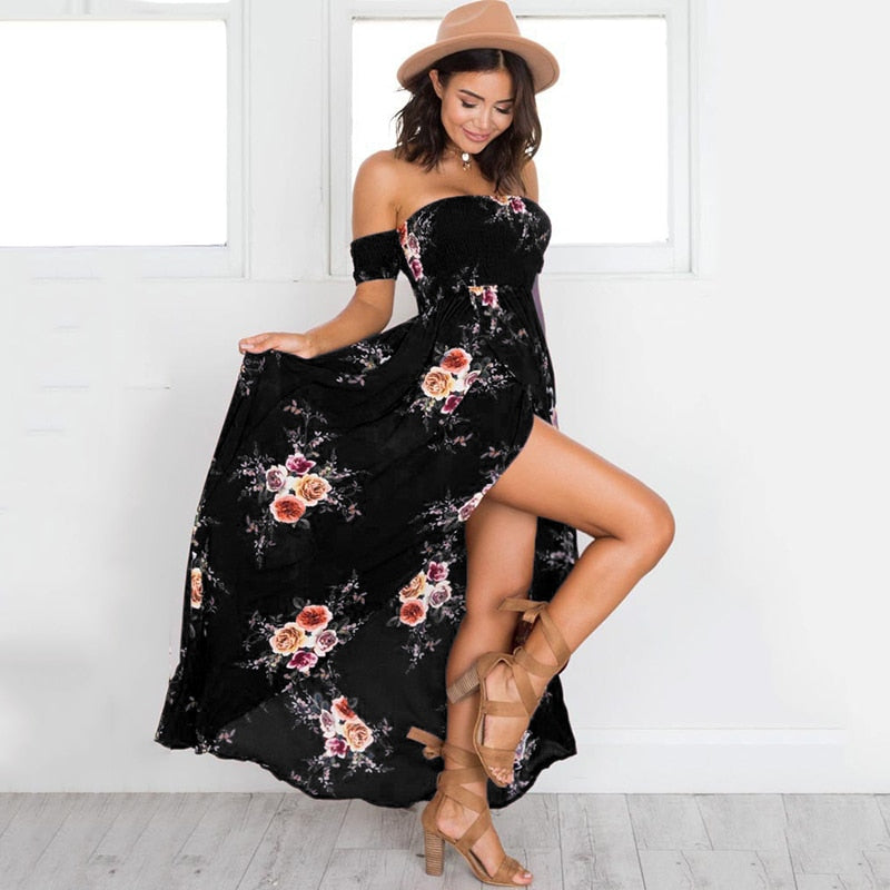 Floral Boho Maxi Dress | Bohemian Summer Off-Shoulder Style
