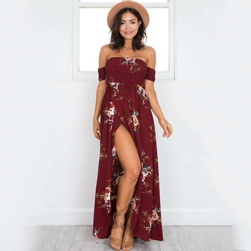 Floral Boho Maxi Dress | Bohemian Summer Off-Shoulder Style
