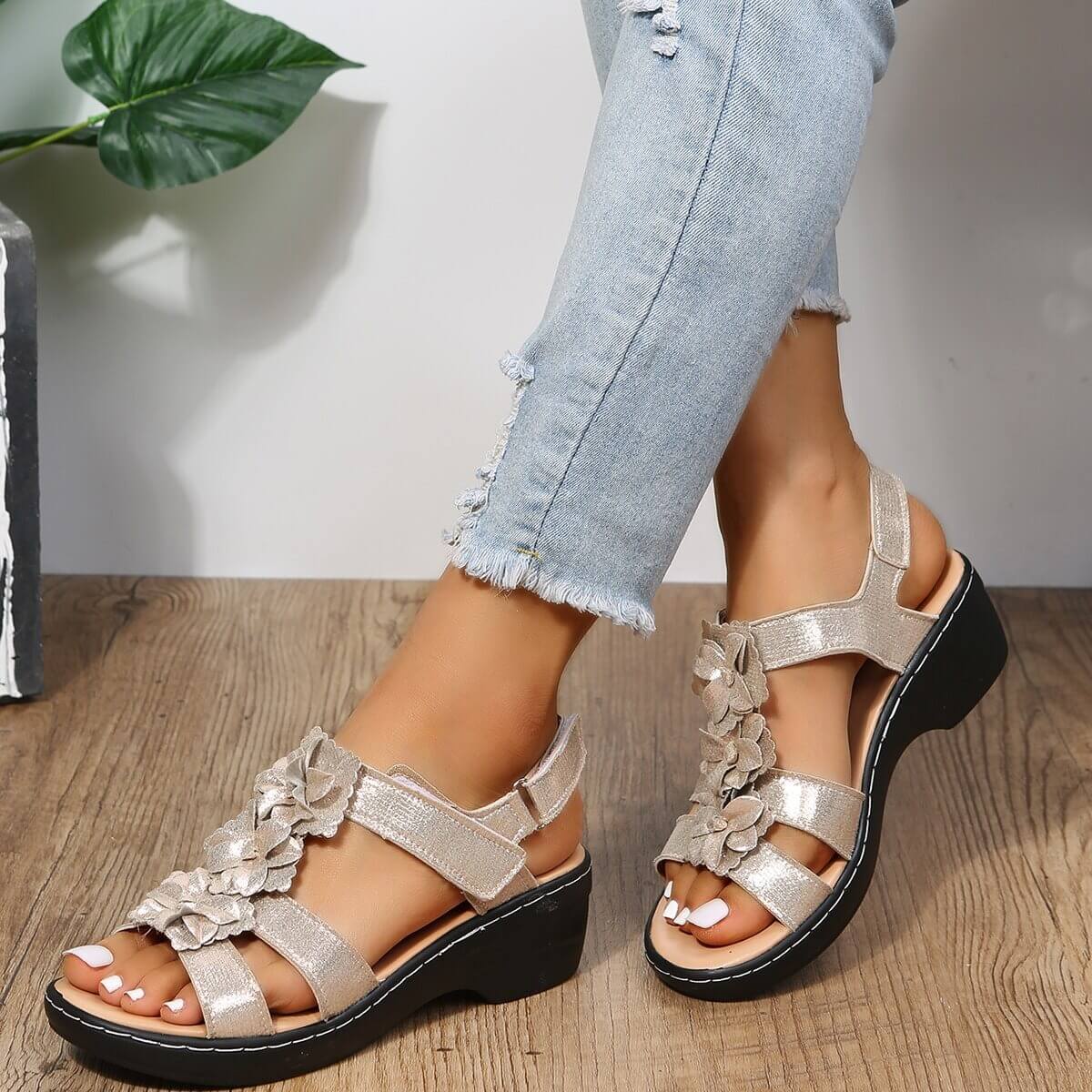 Floral Embellished Sandals | Cushioned Comfort Summer Sandals