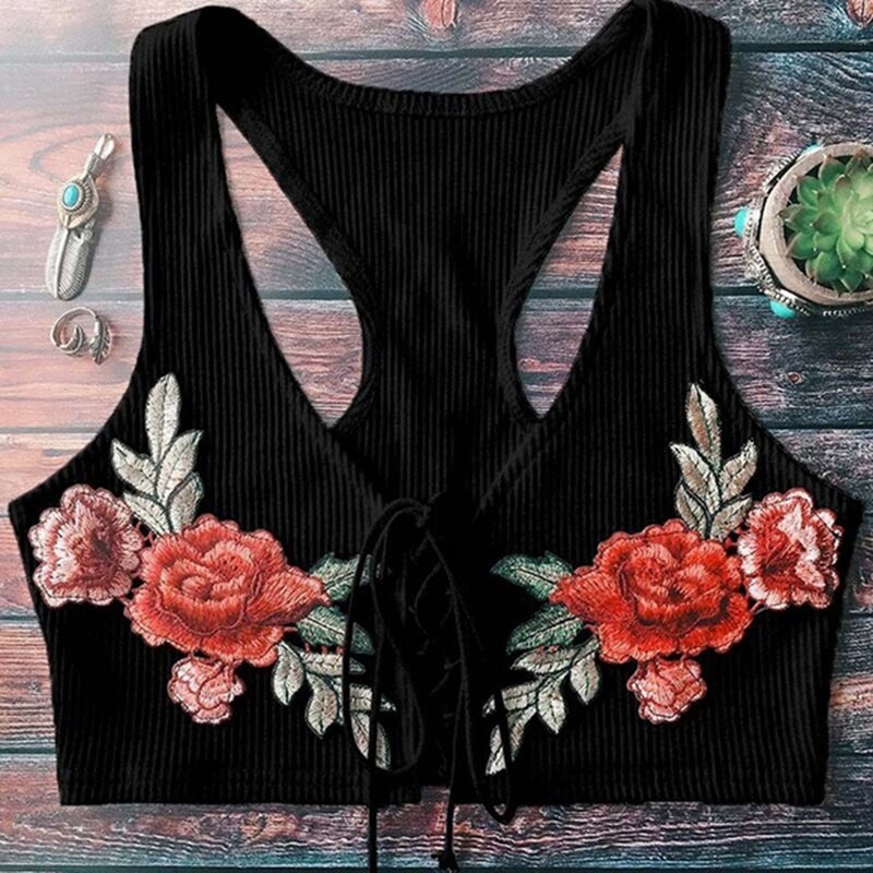 Floral Embroidered Lace-Up Crop Top | Boho Chic Women's Fashion Top