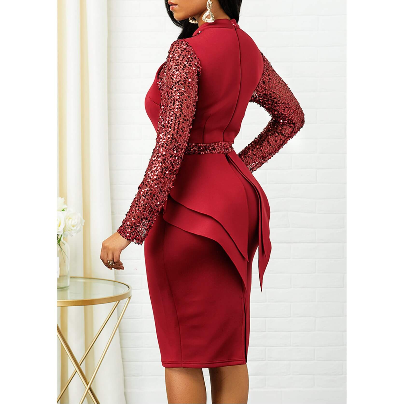 Glamorous Sequined Midi Peplum Dress | Stylish Evening Outfit