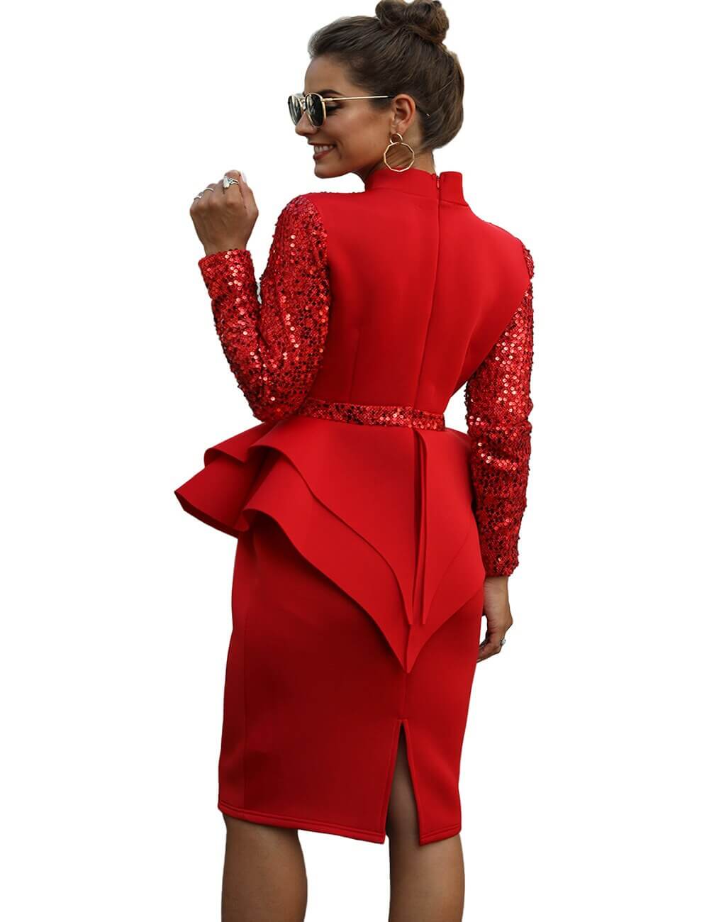 Glamorous Sequined Midi Peplum Dress | Stylish Evening Outfit