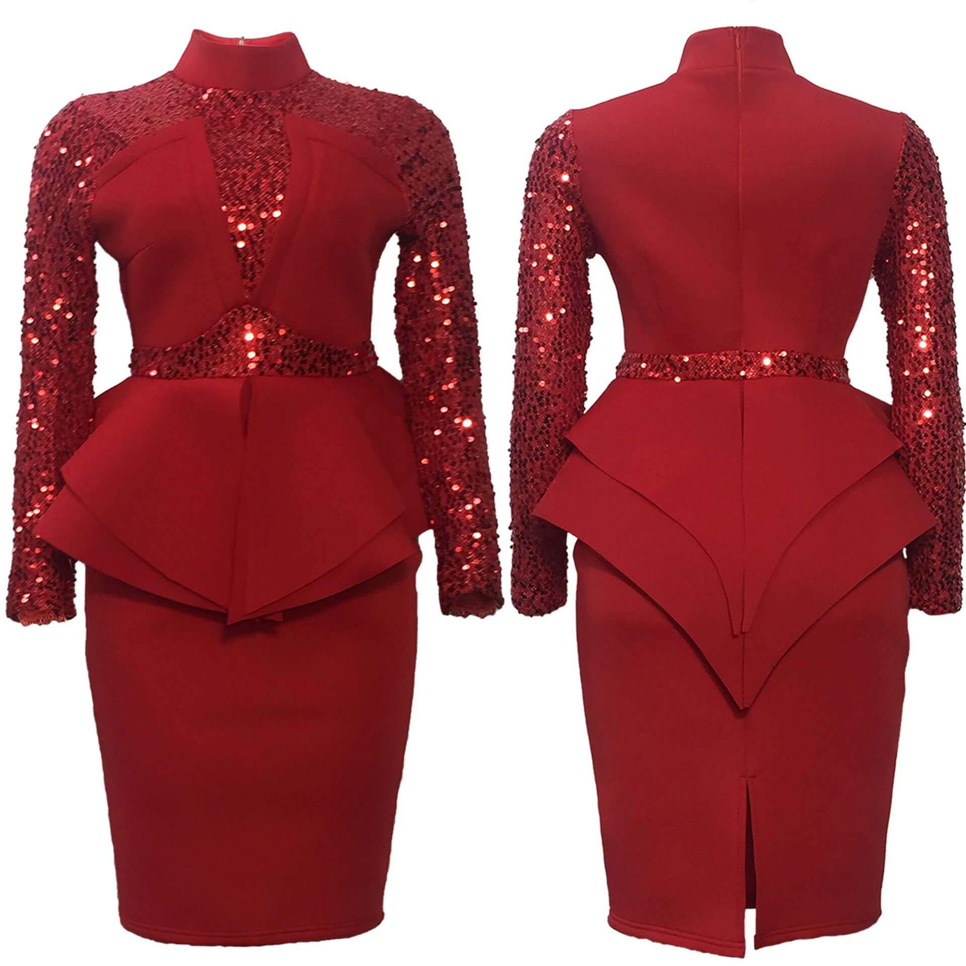 Glamorous Sequined Midi Peplum Dress | Stylish Evening Outfit