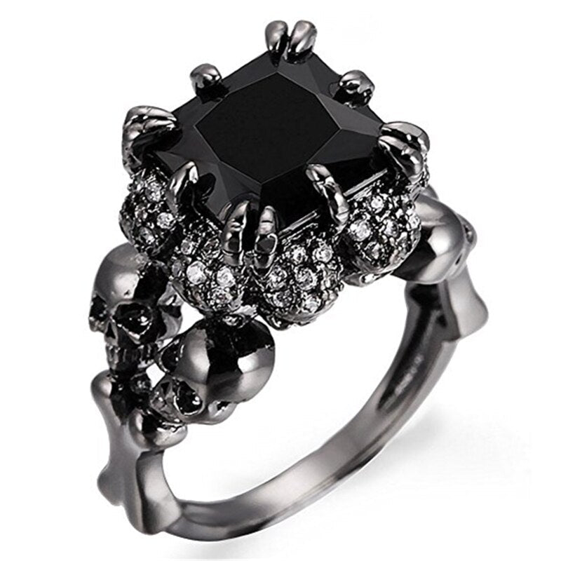 Gothic Skull Ring | Bold Black Stone Statement