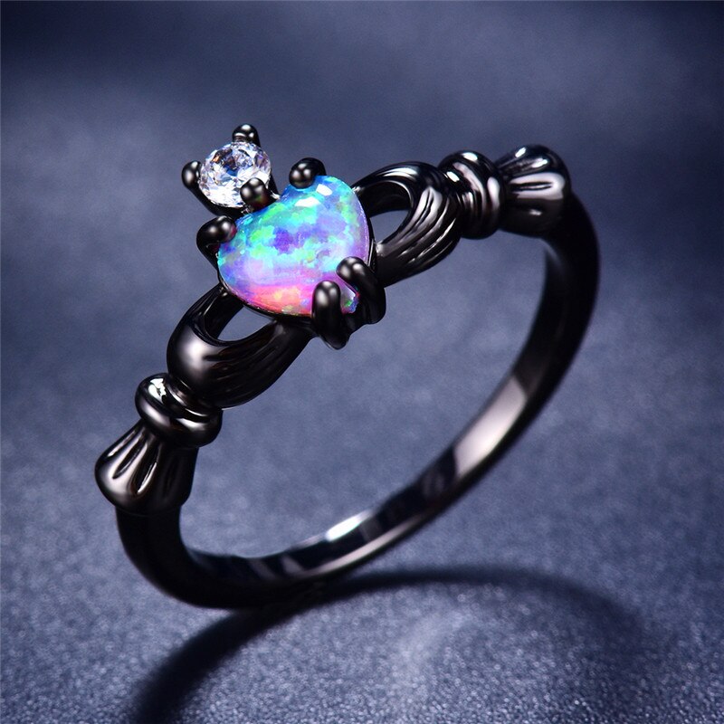 Heart Opal Ring | Elegant Black Band Ring