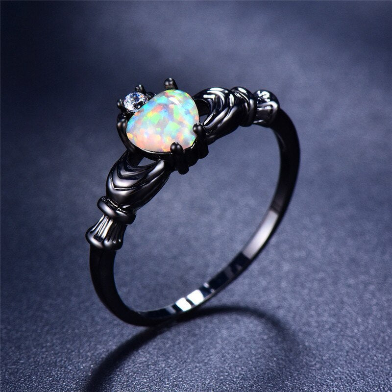 Heart Opal Ring | Elegant Black Band Ring