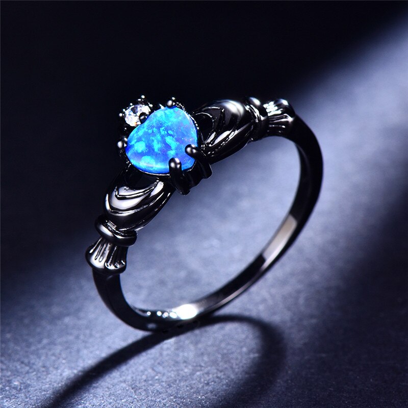 Heart Opal Ring | Elegant Black Band Ring