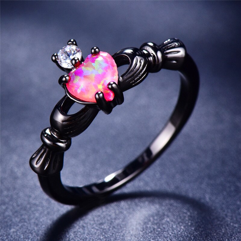 Heart Opal Ring | Elegant Black Band Ring
