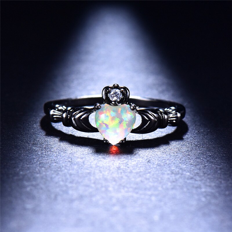 Heart Opal Ring | Elegant Black Band Ring