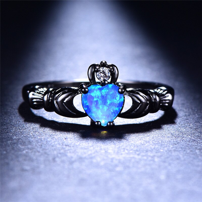 Heart Opal Ring | Elegant Black Band Ring