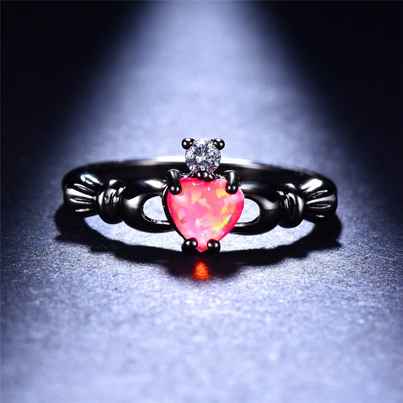 Heart Opal Ring | Elegant Black Band Ring