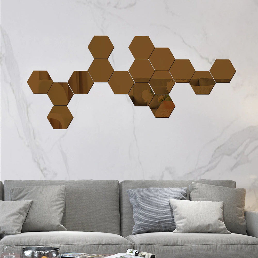 Hexagon Mirror Wall Tiles | Modern Wall Décor