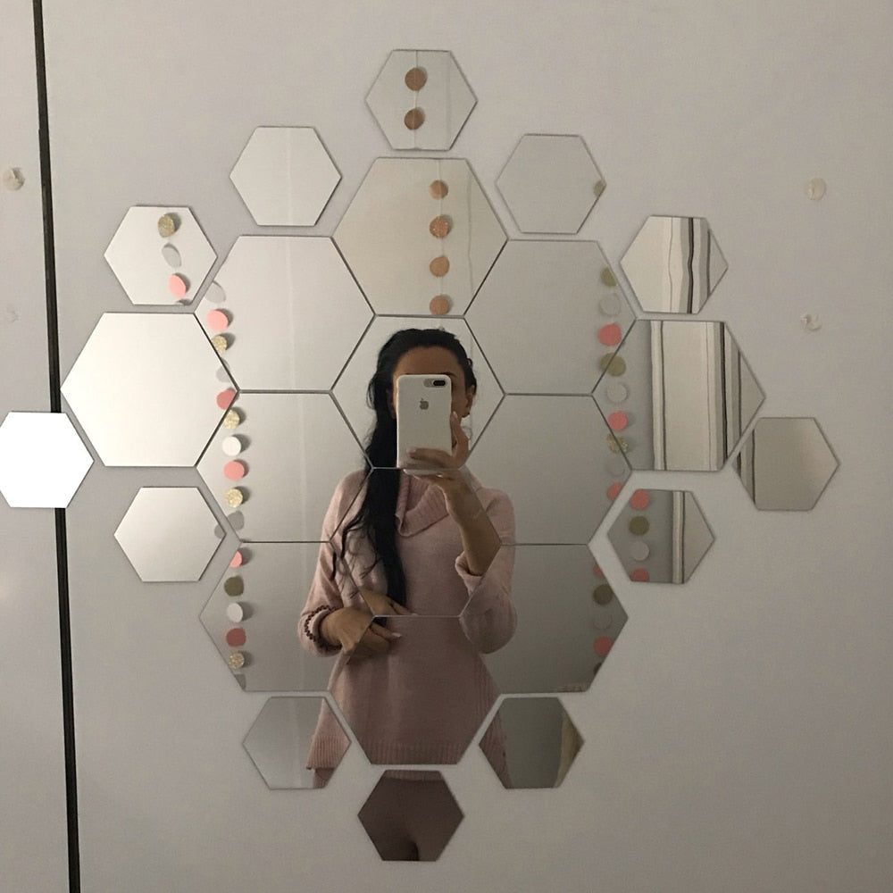 Hexagon Mirror Wall Tiles | Modern Wall Décor