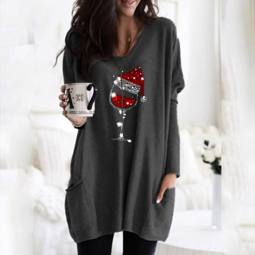 Holiday Wine Glass Sweater Dress | Festive Charm