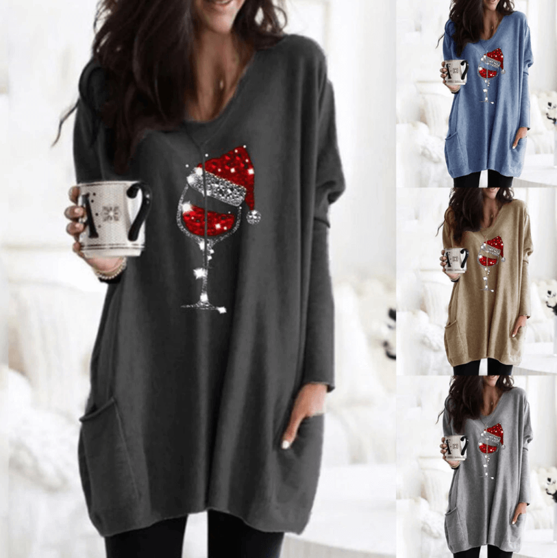 Holiday Wine Glass Sweater Dress | Festive Charm