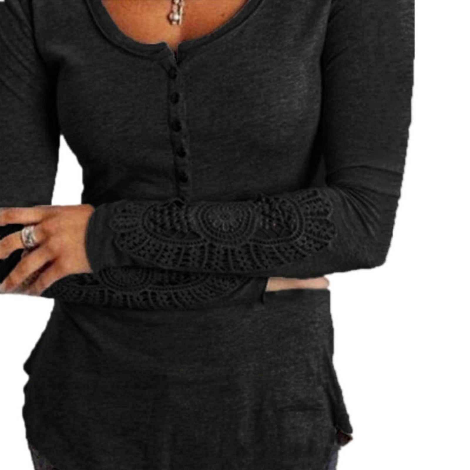 Lace Accented Henley Top | Elegant Women's Tops