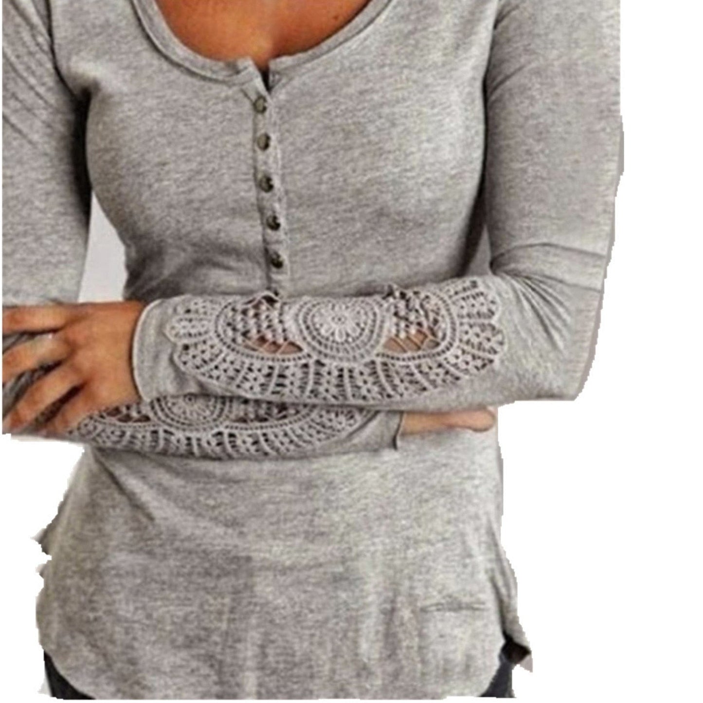 Lace Accented Henley Top | Elegant Women's Tops