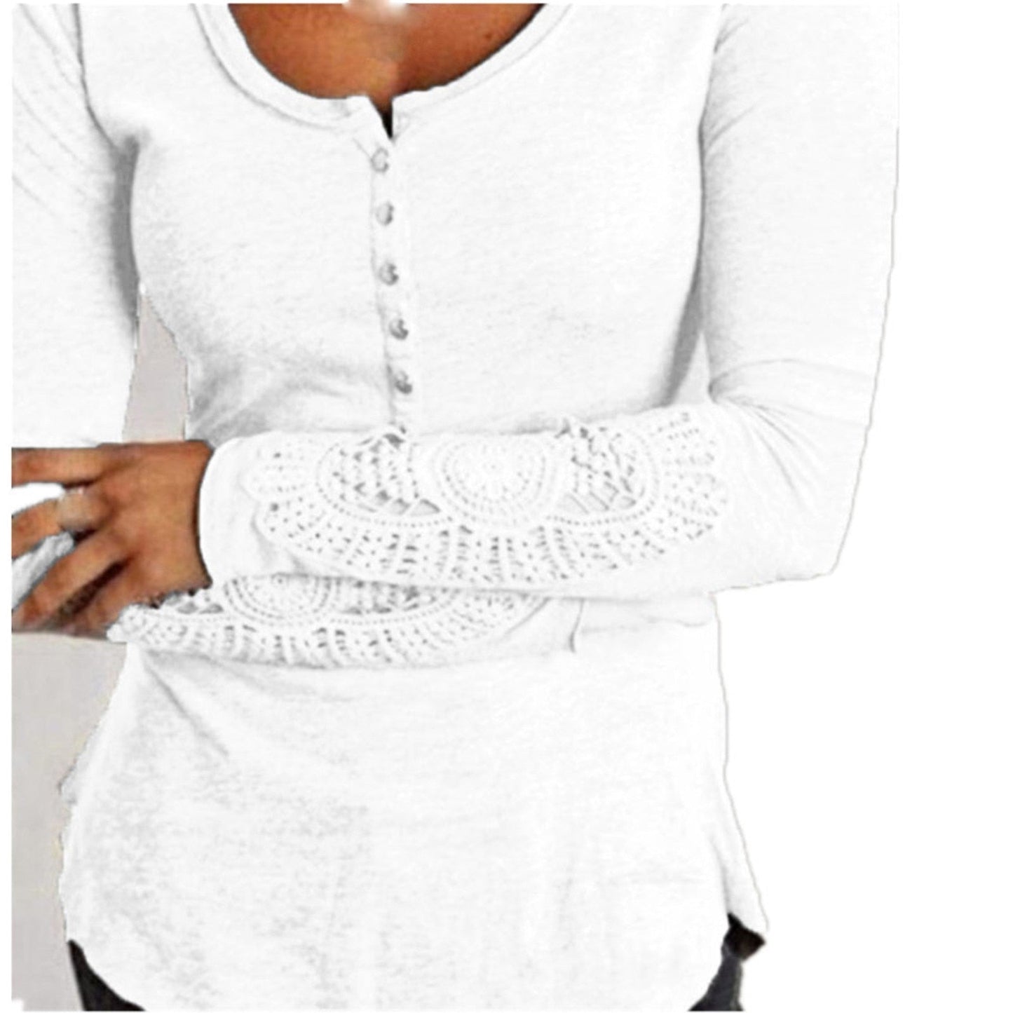 Lace Accented Henley Top | Elegant Women's Tops